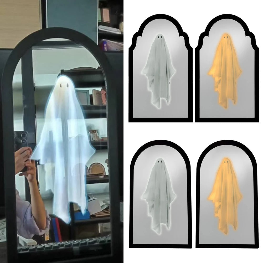 Ghost Holographic Mirror – Spooky Haunted LED Illusion Wall Décor for Halloween, Scary 3D Ghost Projection Decoration