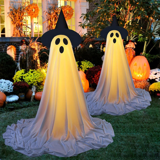 Light Up Ghost Halloween Decorations with LED String Lights – Adjustable Standing Ghost Spooky Decor for Yard, Garden, Porch & Party