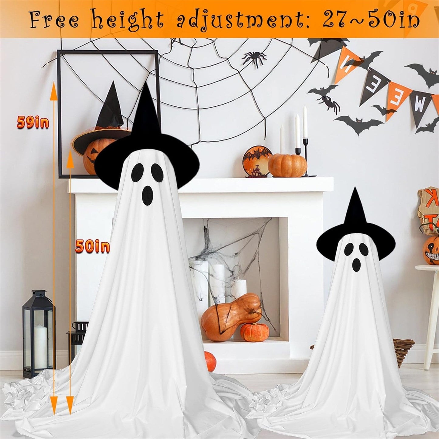 Light Up Ghost Halloween Decorations with LED String Lights – Adjustable Standing Ghost Spooky Decor for Yard, Garden, Porch & Party