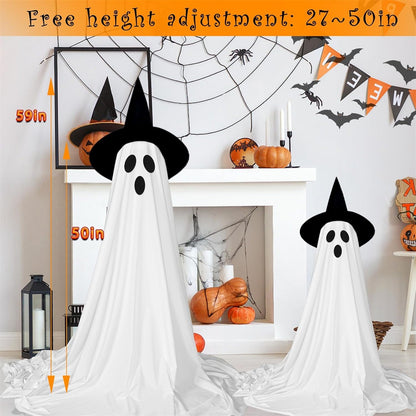 Light Up Ghost Halloween Decorations with LED String Lights – Adjustable Standing Ghost Spooky Decor for Yard, Garden, Porch & Party