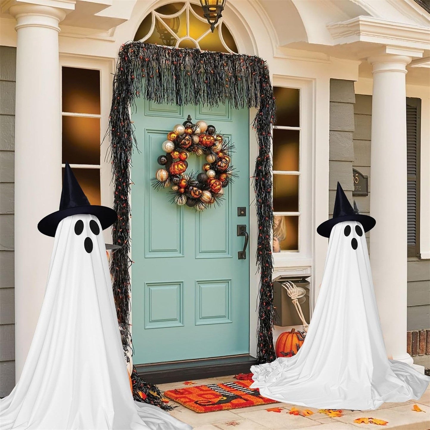 Light Up Ghost Halloween Decorations with LED String Lights – Adjustable Standing Ghost Spooky Decor for Yard, Garden, Porch & Party