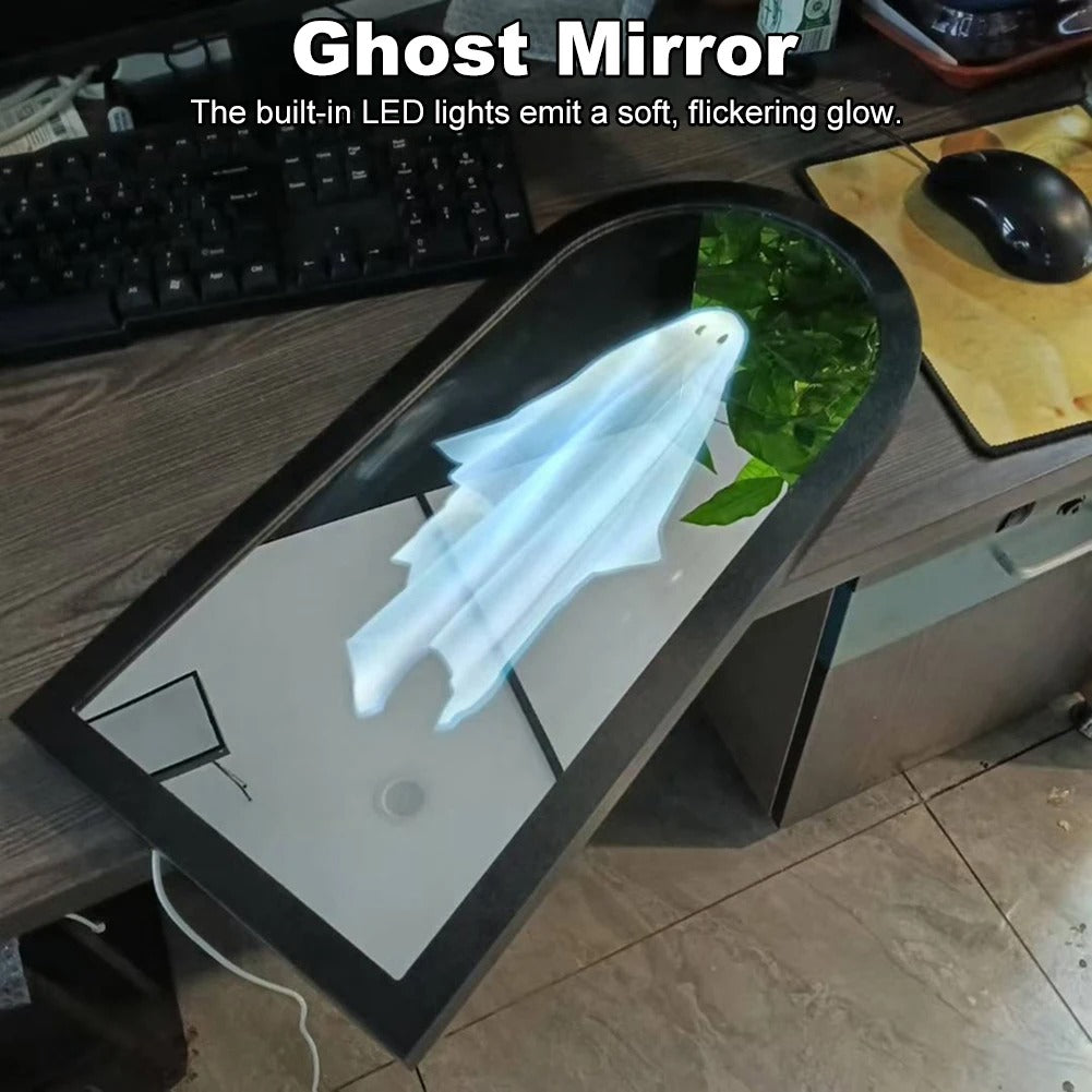 Ghost Holographic Mirror – Spooky Haunted LED Illusion Wall Décor for Halloween, Scary 3D Ghost Projection Decoration