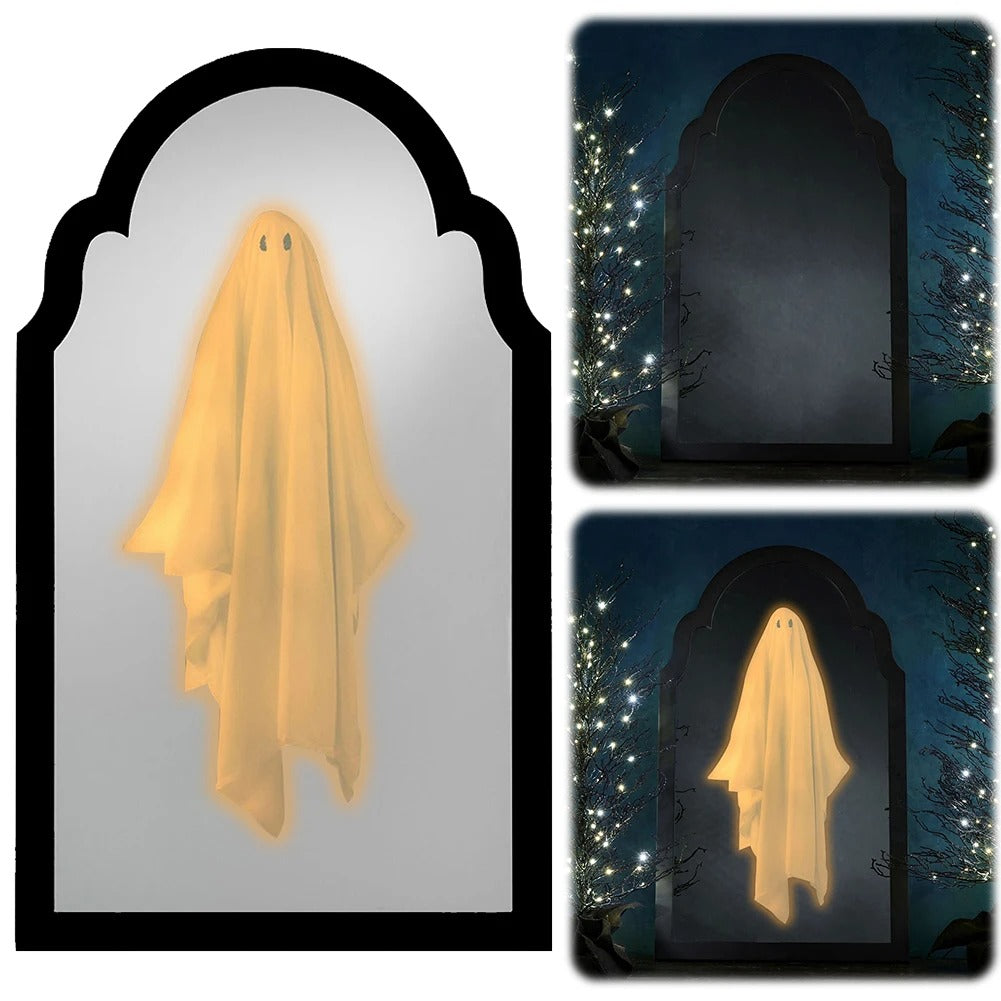 Ghost Holographic Mirror – Spooky Haunted LED Illusion Wall Décor for Halloween, Scary 3D Ghost Projection Decoration